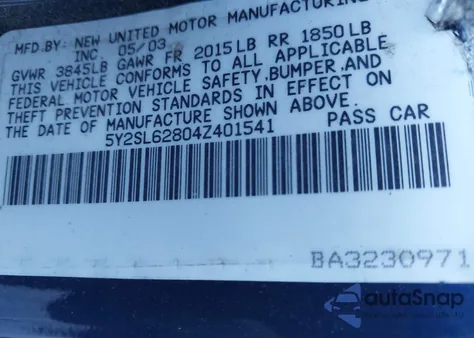 2004 Pontiac Vibe z USA, uszkodzony, nr VIN 5Y2SL62804Z401541